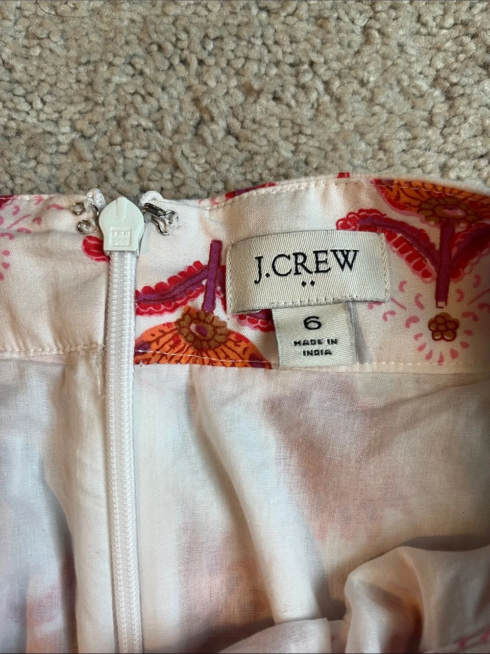 J. Crew Cream Midi Skirt with Pink & Orange Floral Motif